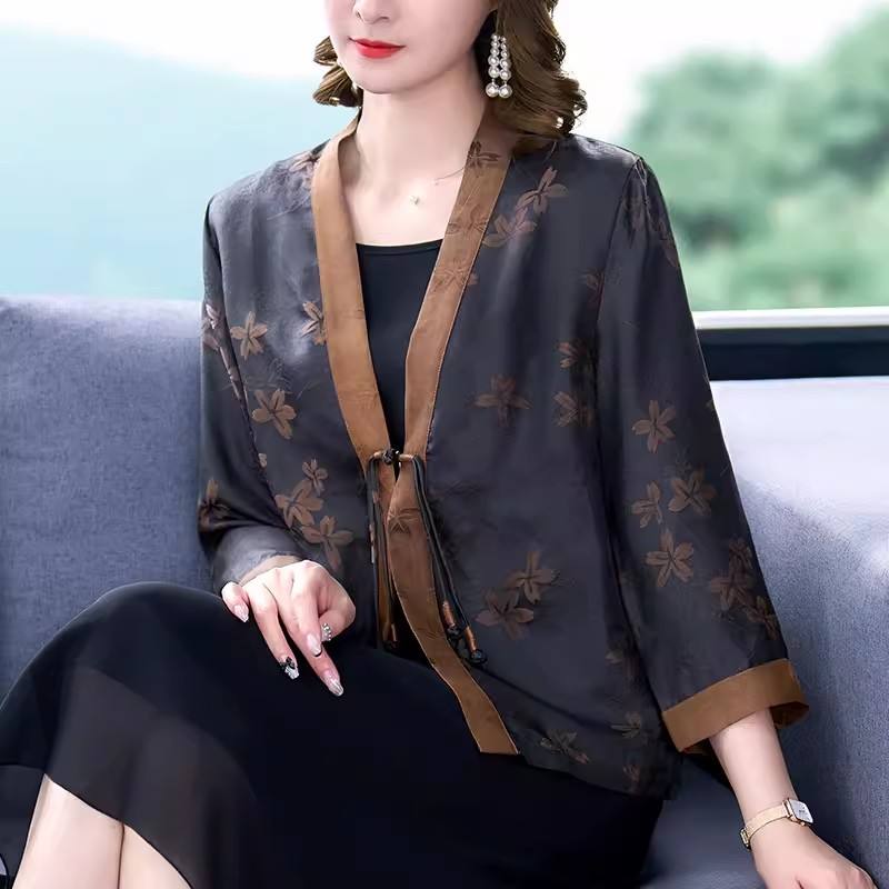veste de Style chinois à la mode Xiangyun gaze Cardigan court vêtements d'extérieur haut en grande taille