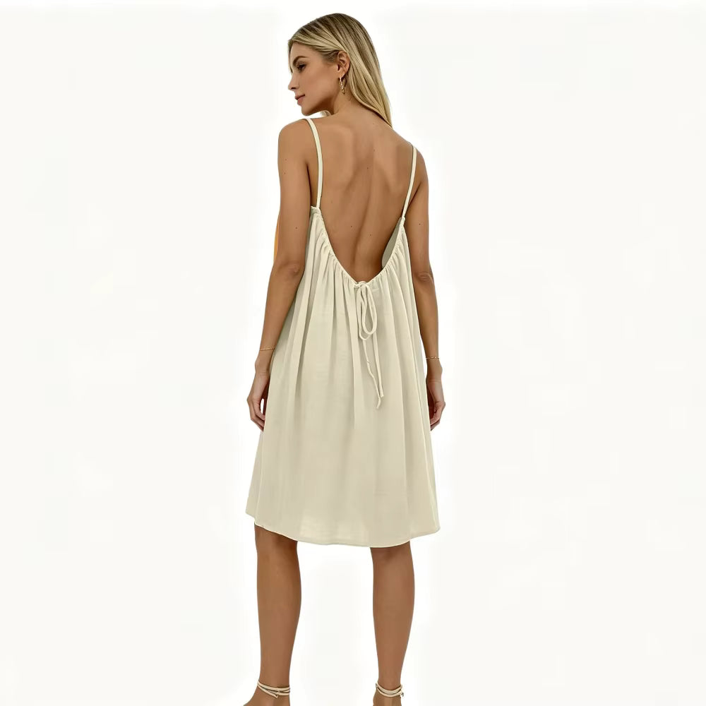 Women's Solid Color Open-Back Maxi Cami Dress – Comfortable, Relaxed Fit – Ideal for Loungewear and Leisure