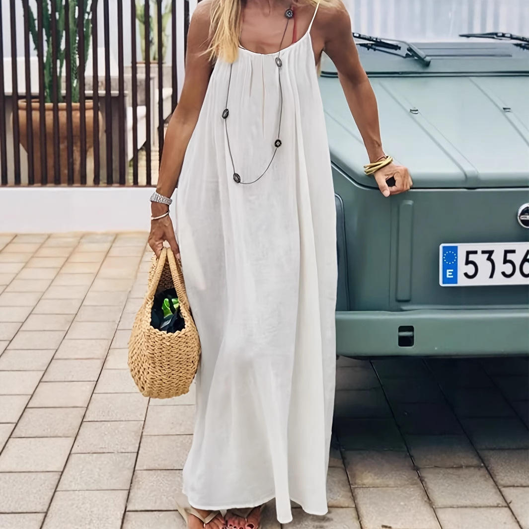 Women's Solid Color Open-Back Maxi Cami Dress – Comfortable, Relaxed Fit – Ideal for Loungewear and Leisure