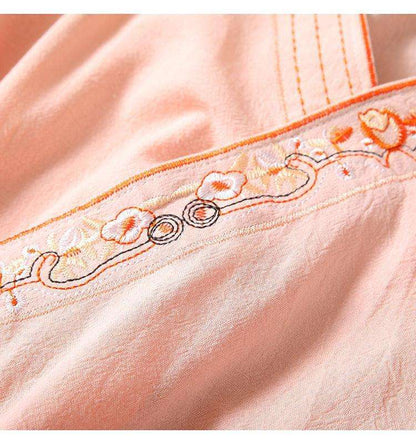 Chemise ample en coton et lin brodée de style chinoiserie, littérature et art, avec lien à nouer, pour le printemps et l'été, robe de thé, haut