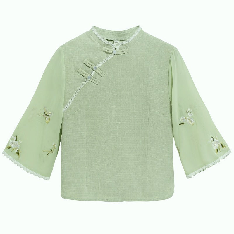 Tang Dress Women's Summer Hanfu Embroidered Top Women's National Style Retro Embroidery Chinese Top Women's Loose Blouse