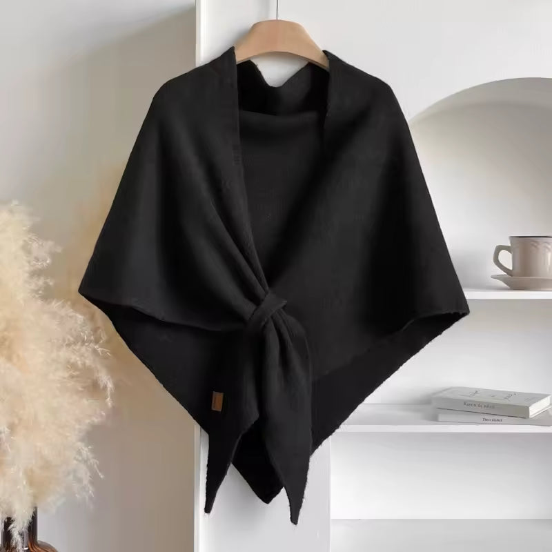 Triangle Cape femmes doux cireux tricoté Cape extérieure chaud couleur unie mode écharpe châle
