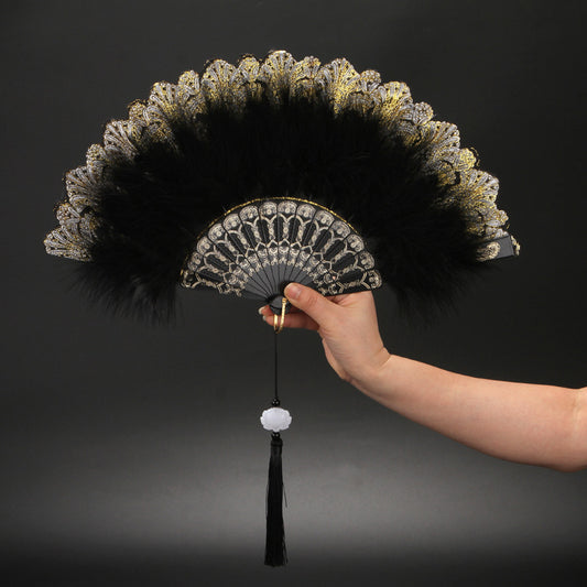 Foldable Lace Edge Rose Pp Hot Stamping Plastic Bone Handfan