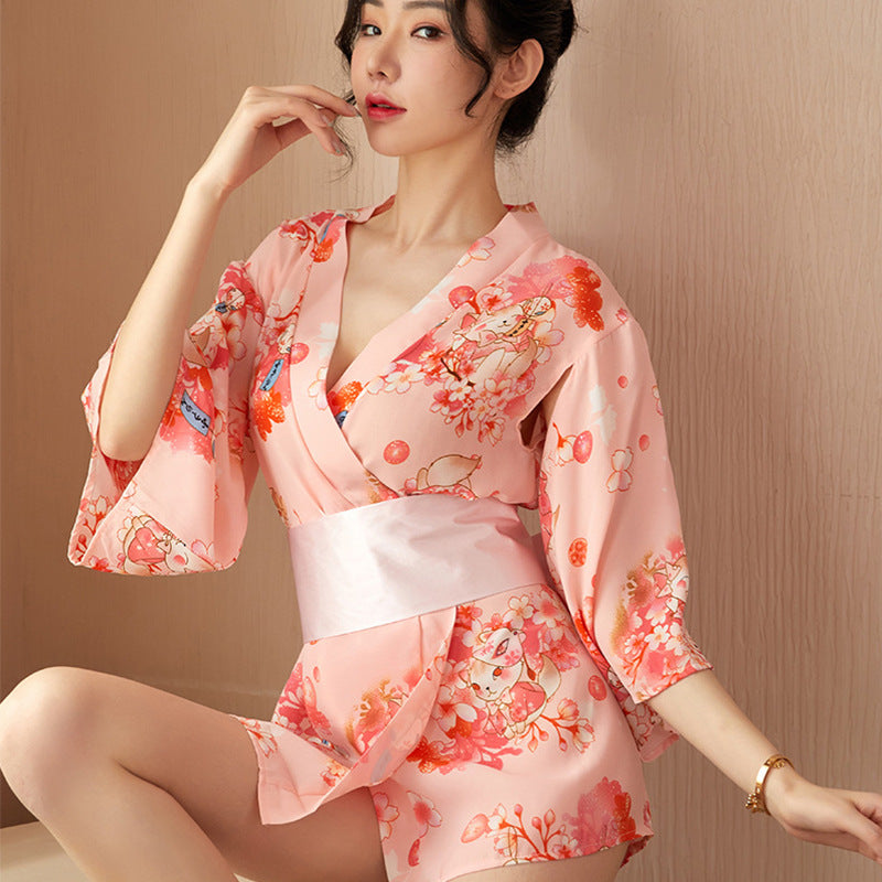 Japanese chiffon kimono, no take off transparent sexy pajamas, pure desire, passion, uniform set,