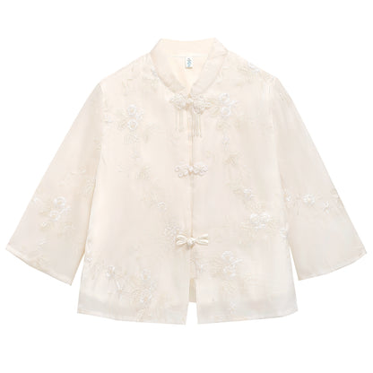 Embroidery Shirt Women Blusas Mujer De Moda 2024 Verano Stand Collar Women Blouse Tops Shirts