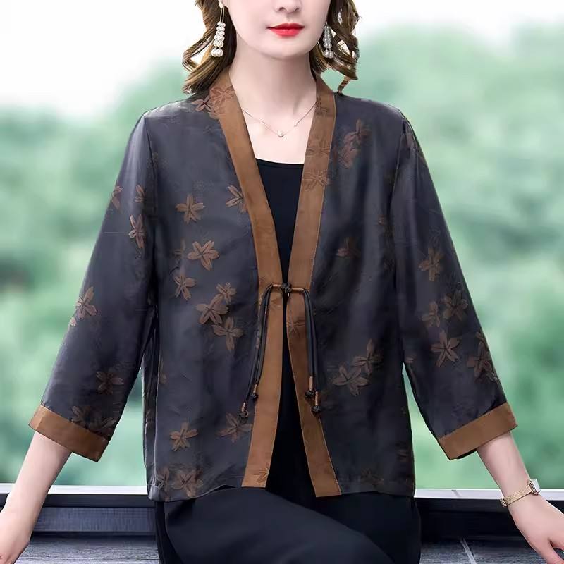 veste de Style chinois à la mode Xiangyun gaze Cardigan court vêtements d'extérieur haut en grande taille