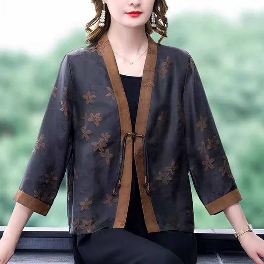 veste de Style chinois à la mode Xiangyun gaze Cardigan court vêtements d'extérieur haut en grande taille