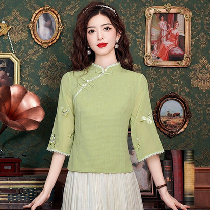 Tang Dress Women's Summer Hanfu Embroidered Top Women's National Style Retro Embroidery Chinese Top Women's Loose Blouse