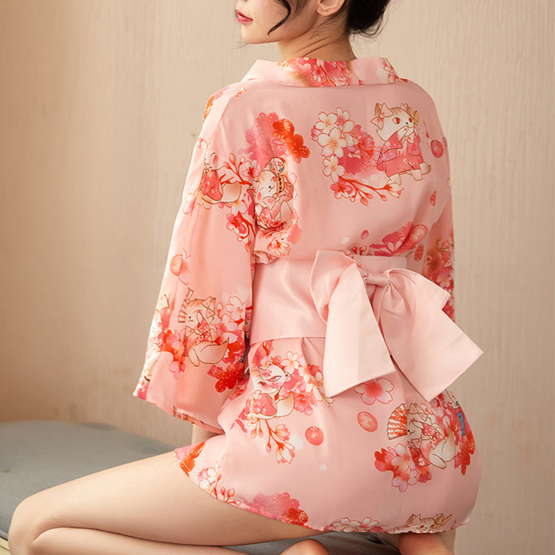 Japanese chiffon kimono, no take off transparent sexy pajamas, pure desire, passion, uniform set,