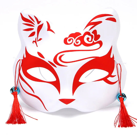 Anime Demon Fox Mask Hand-painted Japanese Half Face Mask Masquerade Festival Ball Kabuki Kitsune Masks Cosplay Prop