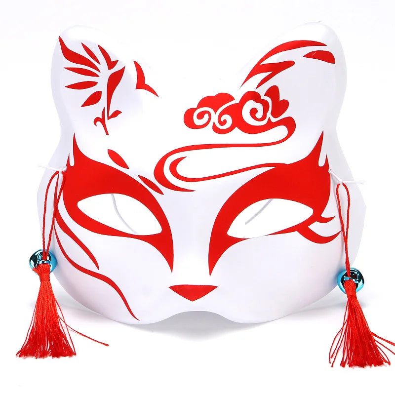 Anime Demon Fox Mask Hand-painted Japanese Half Face Mask Masquerade Festival Ball Kabuki Kitsune Masks Cosplay Prop