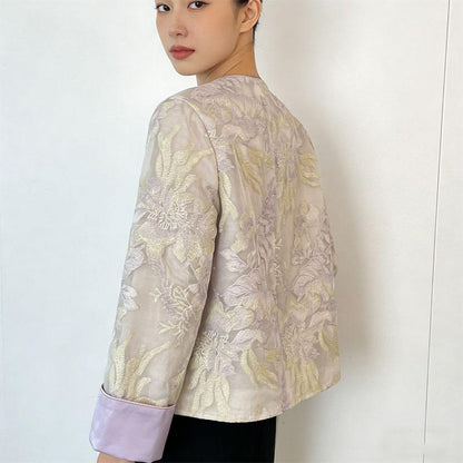 Chemisier en satin Hanfu chinois pour femmes, coupe ample, col rond, boutons sur le devant, boutons grenouille traditionnels