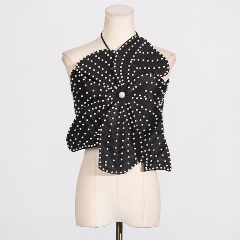 printemps/été nouveau soutien-gorge sexy incrusté de perles Design patchwork floral 3D avec un cou suspendu et un haut à nouer