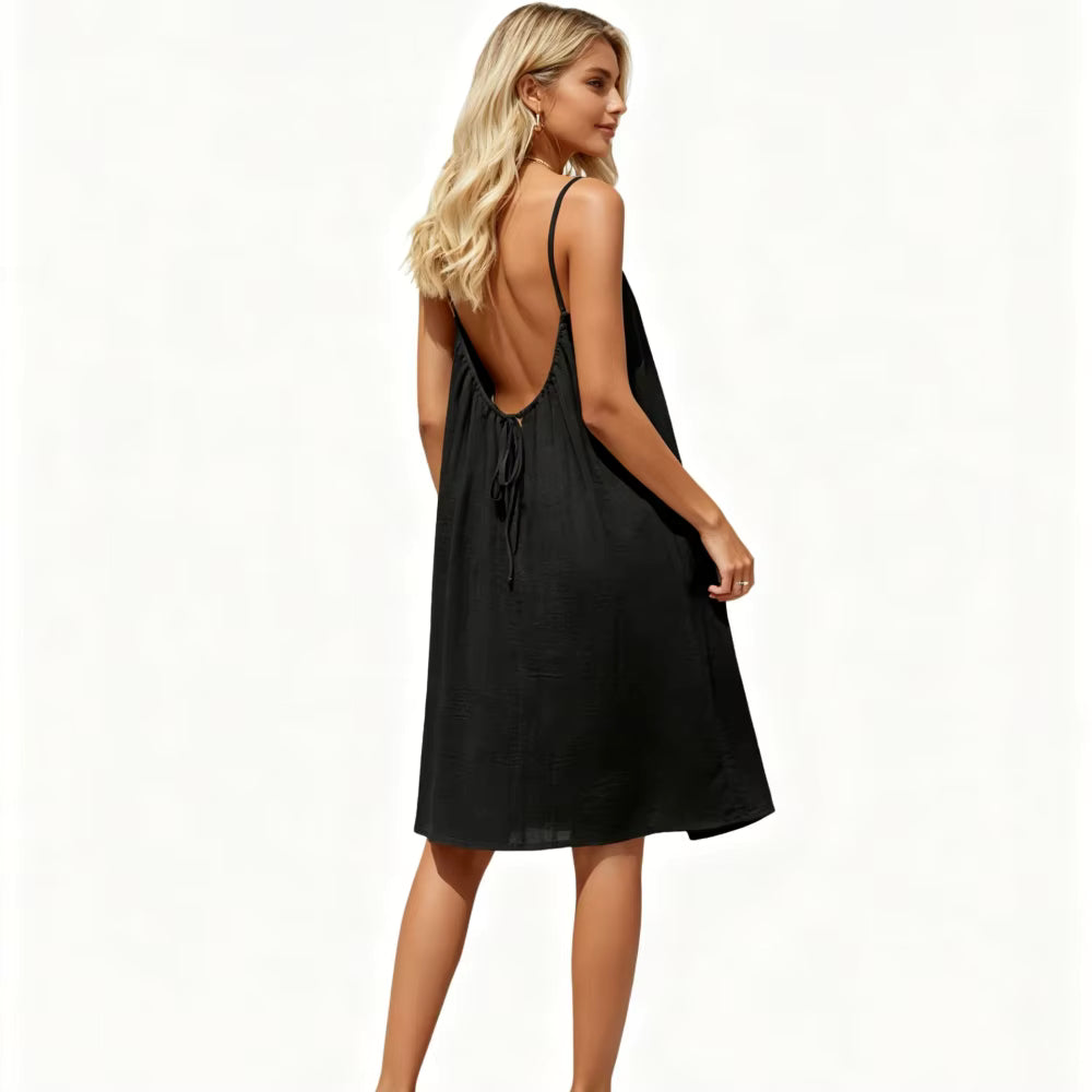 Women's Solid Color Open-Back Maxi Cami Dress – Comfortable, Relaxed Fit – Ideal for Loungewear and Leisure