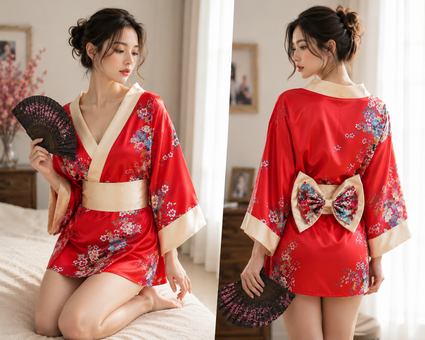 Kimono Japonais Élégance | Satin Premium & Motifs Floraux