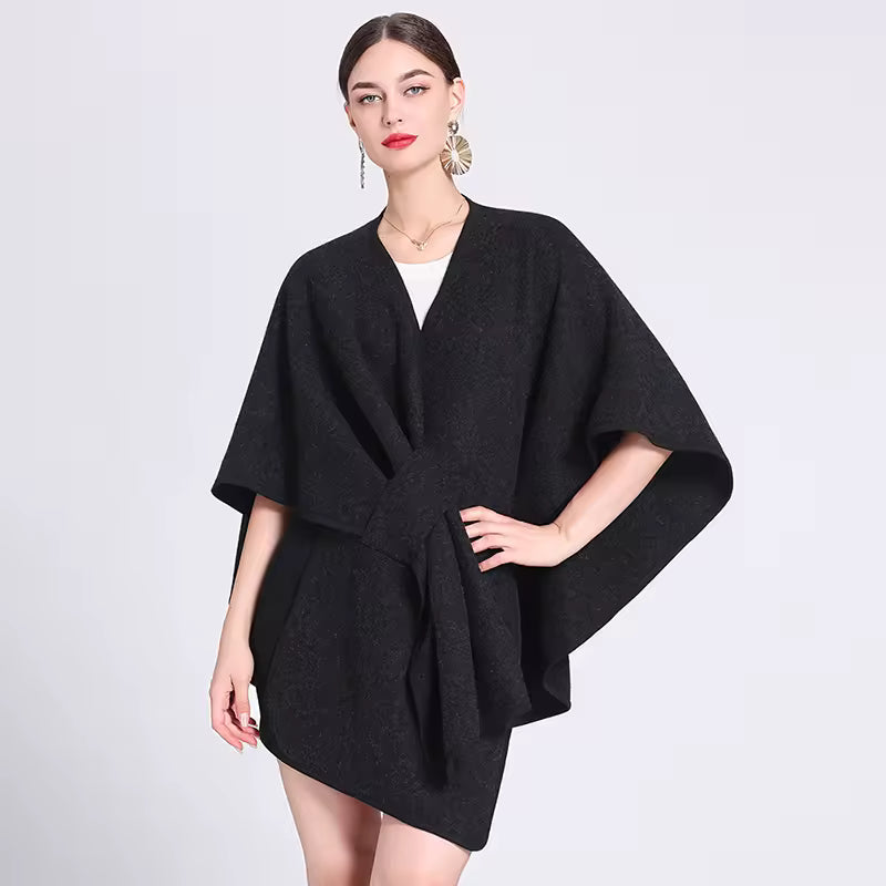 Automne et hiver nouvelle mode châle cape cape grande taille tricoté cardigan lâche manteau femmes